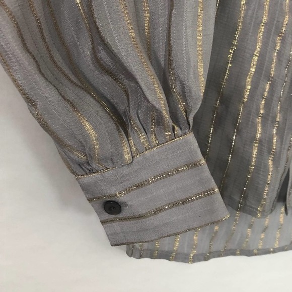 NWT L'AGENCE Gray Gold Metallic Striped Button Front Blouse Size XS - Picture 7 of 9